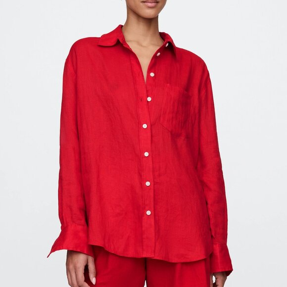 Gap 100% Linen Oversized Shirt Tomato sauce red (Small Petite) - Picture 1 of 1